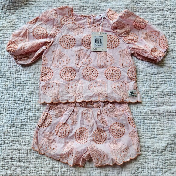 Toddler Girls 2T Jack & Milly Coral Shell Tee & Shorts Set Pink Beach Summer - Picture 5 of 12
